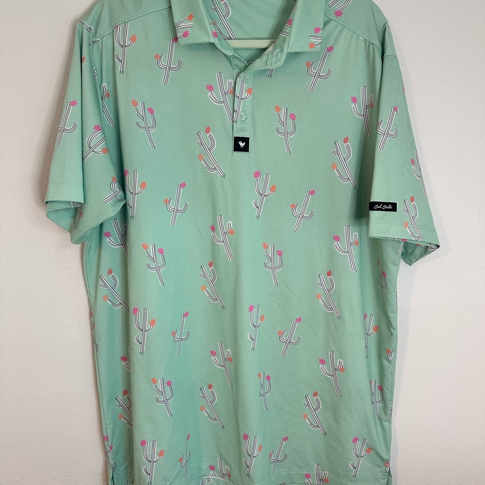 Bad birdie men’s Mint Green Cactus-Print Polo Shirt